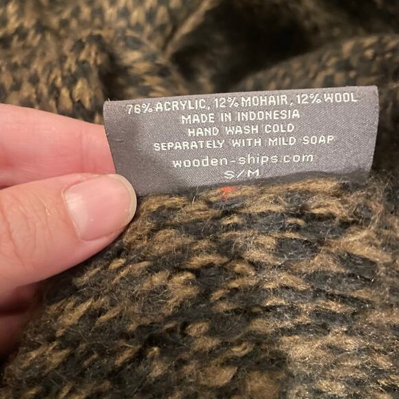 Wooden Ships Paola Buendia Open Front Cozy Cardigan Brown Black‎ Mohair Wool S/M - Picture 3 of 5